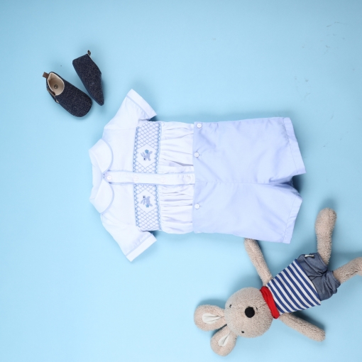 Classy geometric hand-smocked boy short set - BB3117B